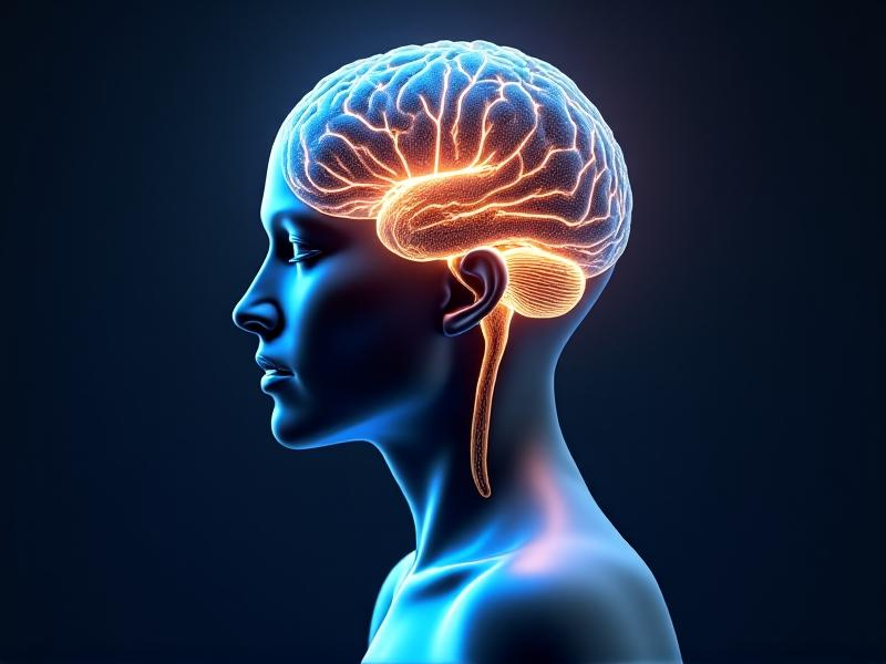 A detailed 3D illustration of a brain with neural pathways glowing in vibrant blue and gold, superimposed over a silhouette of a human body in a balanced, upright stance. The image merges abstract neurobiology with physical form, symbolizing the brain-body connection in habit development.