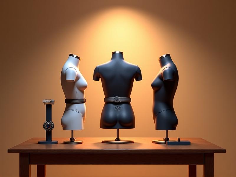 A curated lineup of five posture-correcting devices on a sleek wooden table: a clip-on sensor, a smart belt, a posture-correcting shirt, a wearable patch, and a spine-aligning chair attachment. Each device is shown in use, with clean studio lighting highlighting their design and ergonomic features. The image style is professional, focusing on innovation and user-centric design.