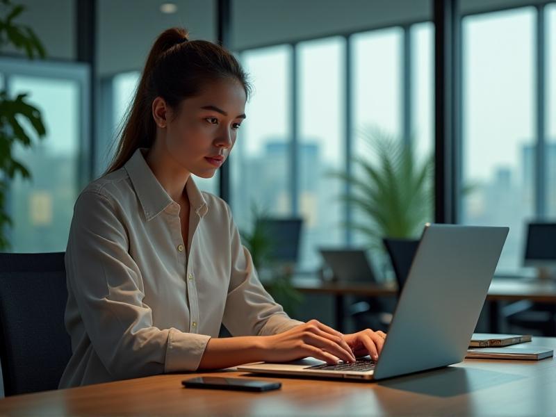A person in casual office attire performing a seated leg lift while typing on a laptop, with daylight illuminating their focused expression and the subtle tension in their quadriceps, capturing a blend of productivity and fitness.