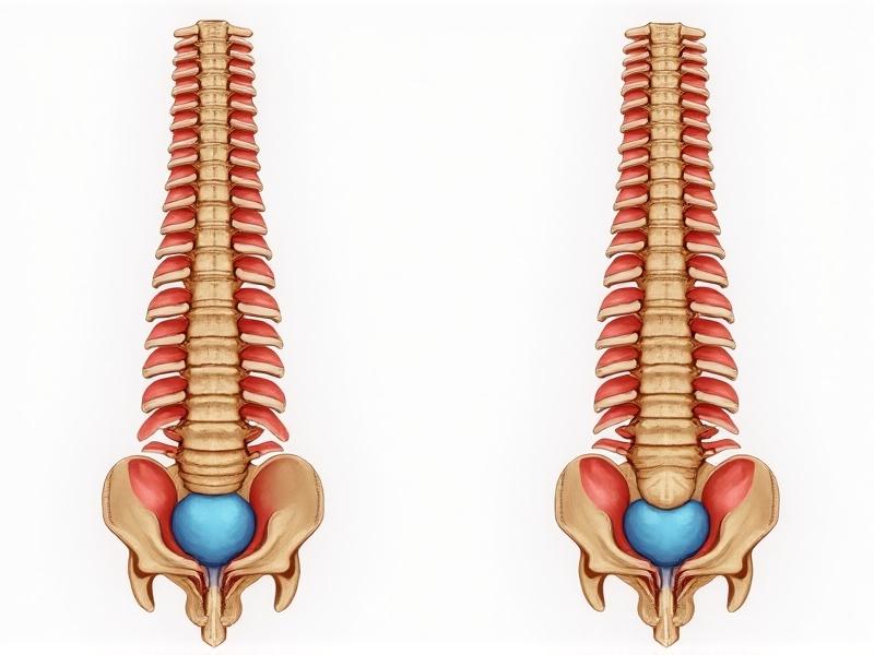 A cross-sectional diagram of the human spine in sitting versus standing positions, showing vertebral alignment and muscle engagement. The illustration uses vibrant colors to differentiate between compressed and relaxed states, with labels highlighting key anatomical changes.