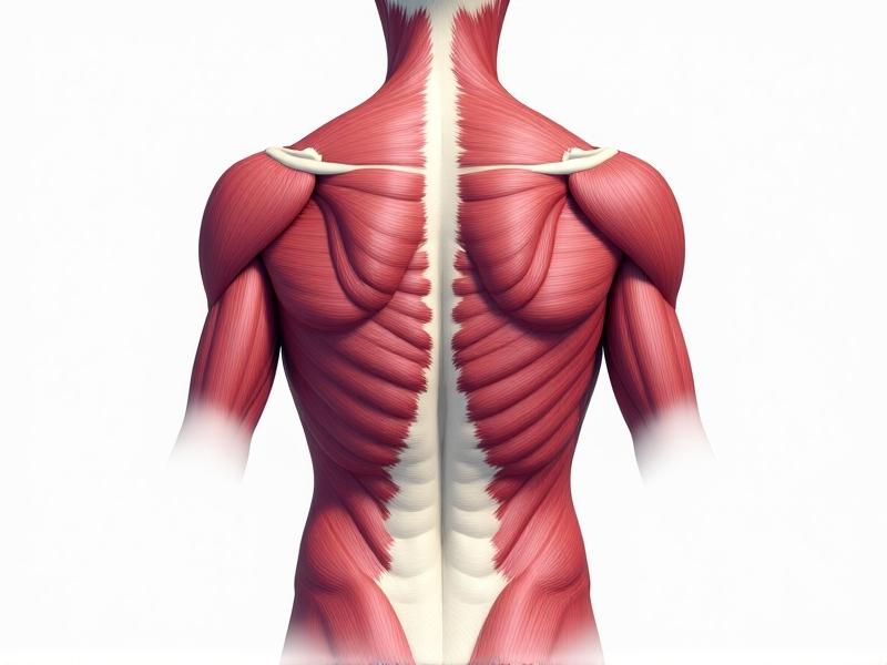 A detailed anatomical diagram of the human posterior torso, color-coded to show deep postural muscles in violet and superficial muscles in beige. Arrows indicate muscle fiber direction, with labels emphasizing the erector spinae and transverse abdominis. The style is scientific yet accessible, with soft shadows for depth.